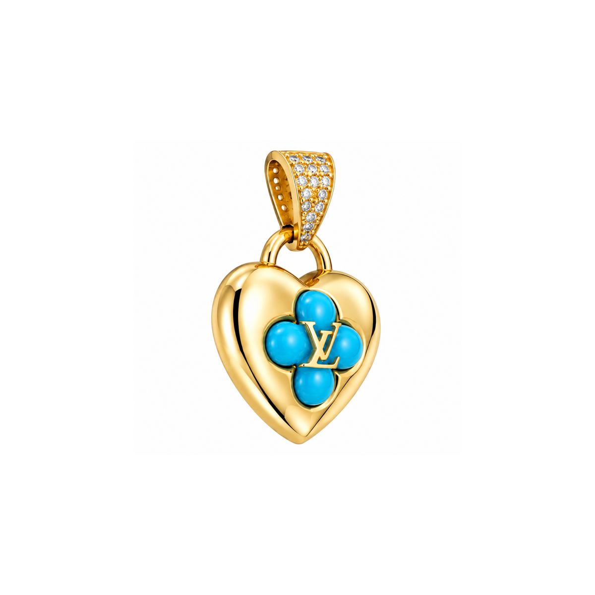 14K Yellow Gold Heart Pendant with Blue Stone