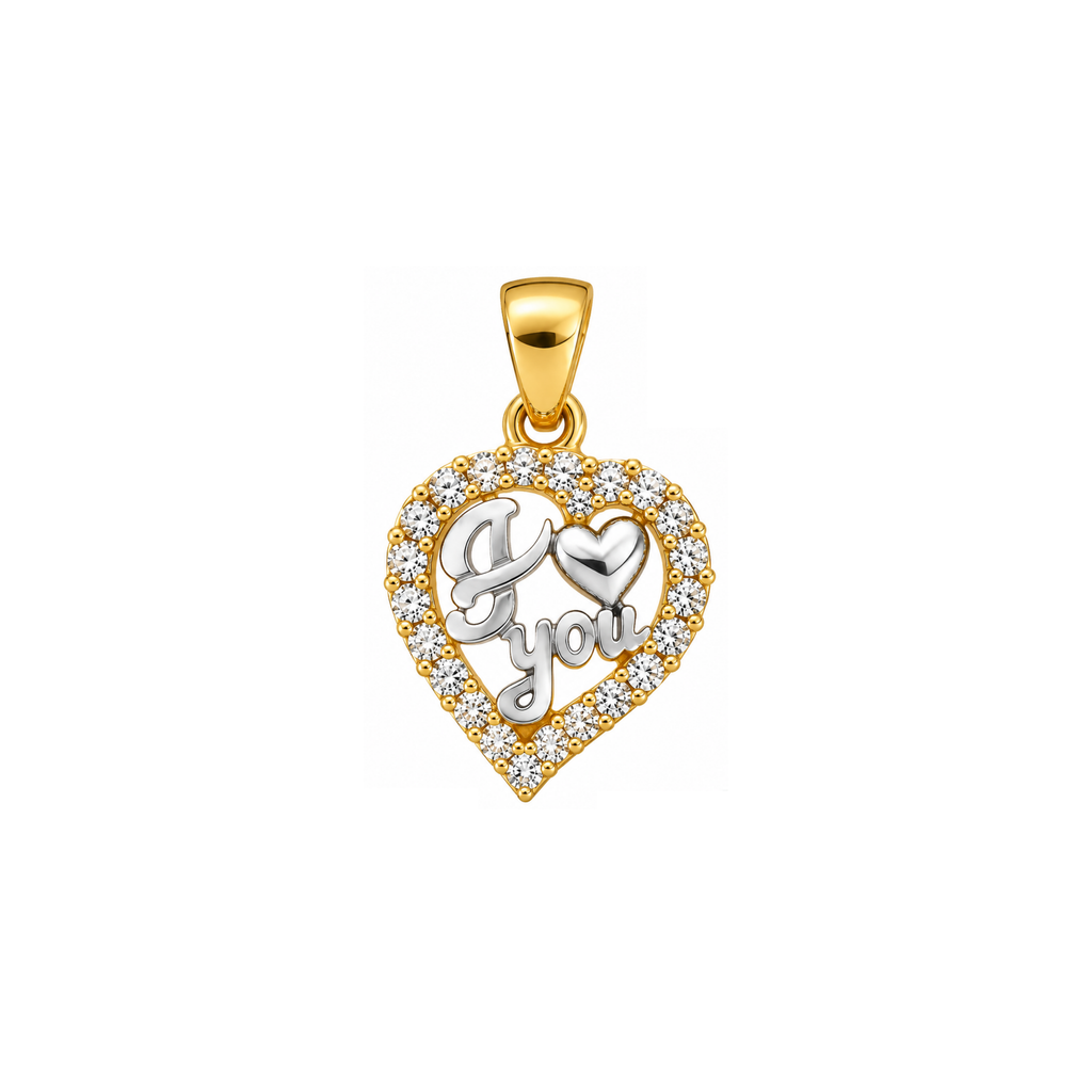 14K Two-Tone Gold “Love” Pendant with Cubic Zirconia
