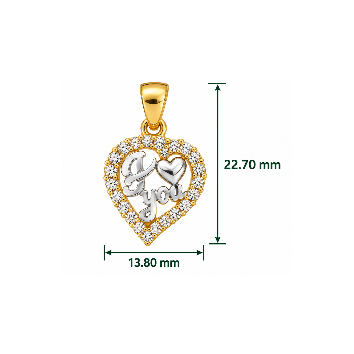 14K Two-Tone Gold “Love” Pendant with Cubic Zirconia