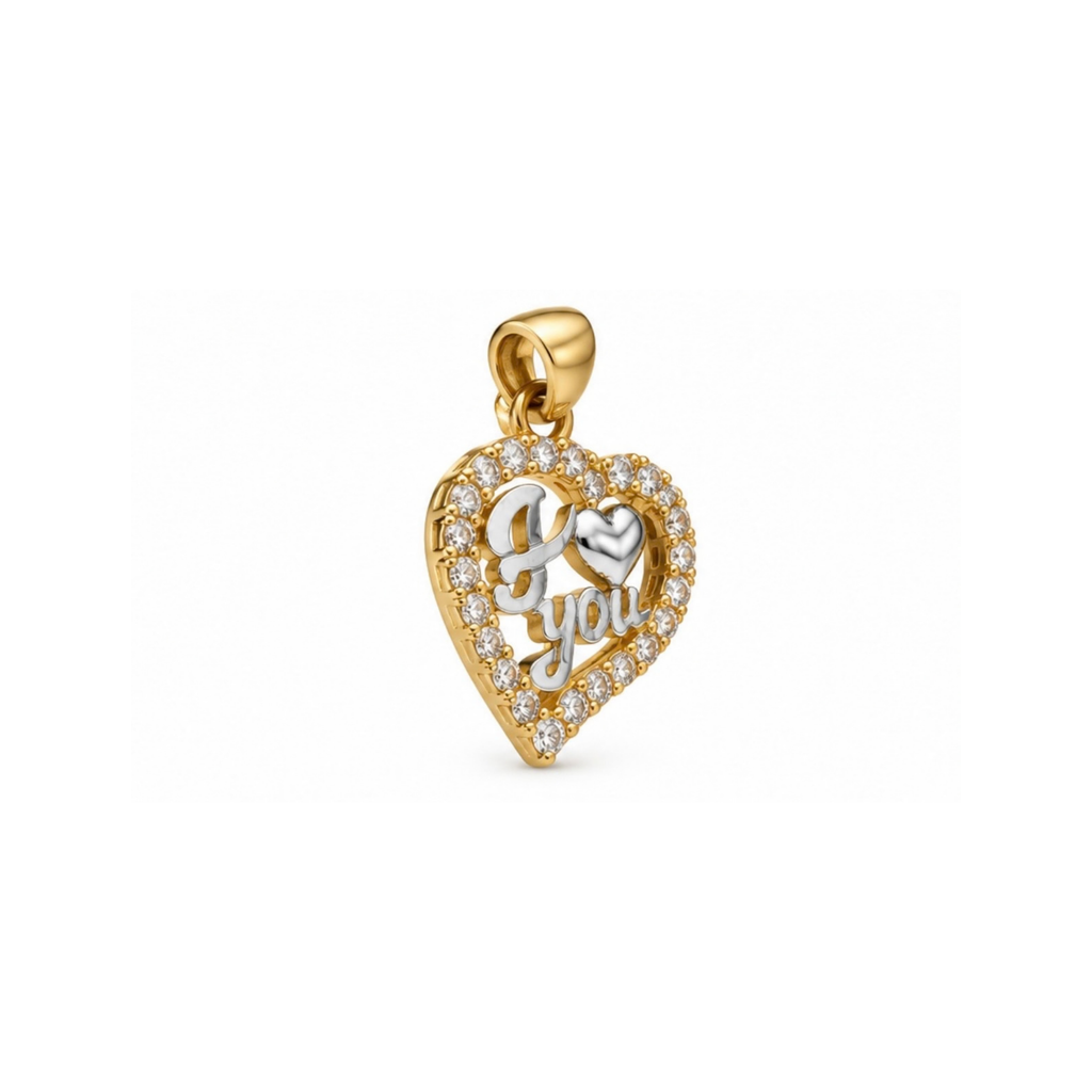 14K Two-Tone Gold “Love” Pendant with Cubic Zirconia