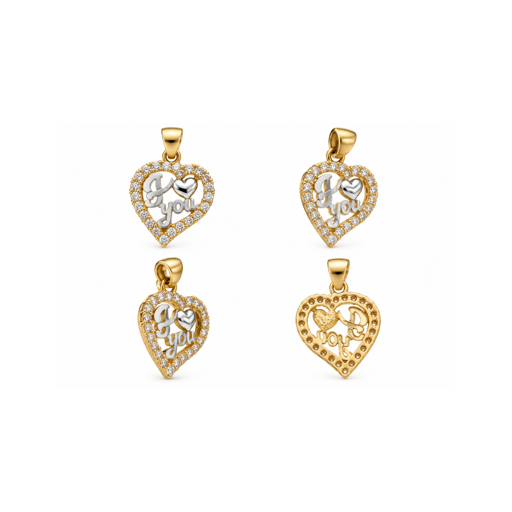 14K Two-Tone Gold “Love” Pendant with Cubic Zirconia