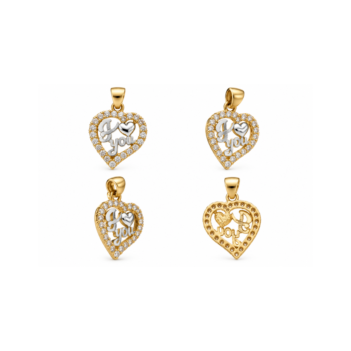 14K Two-Tone Gold “Love” Pendant with Cubic Zirconia