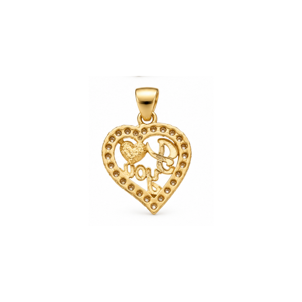 14K Two-Tone Gold “Love” Pendant with Cubic Zirconia