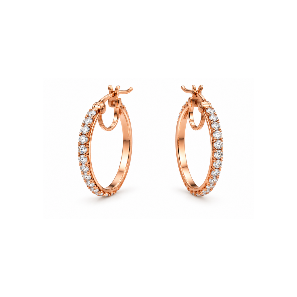 10K Rose Gold Cubic Zirconia Hoop Earrings