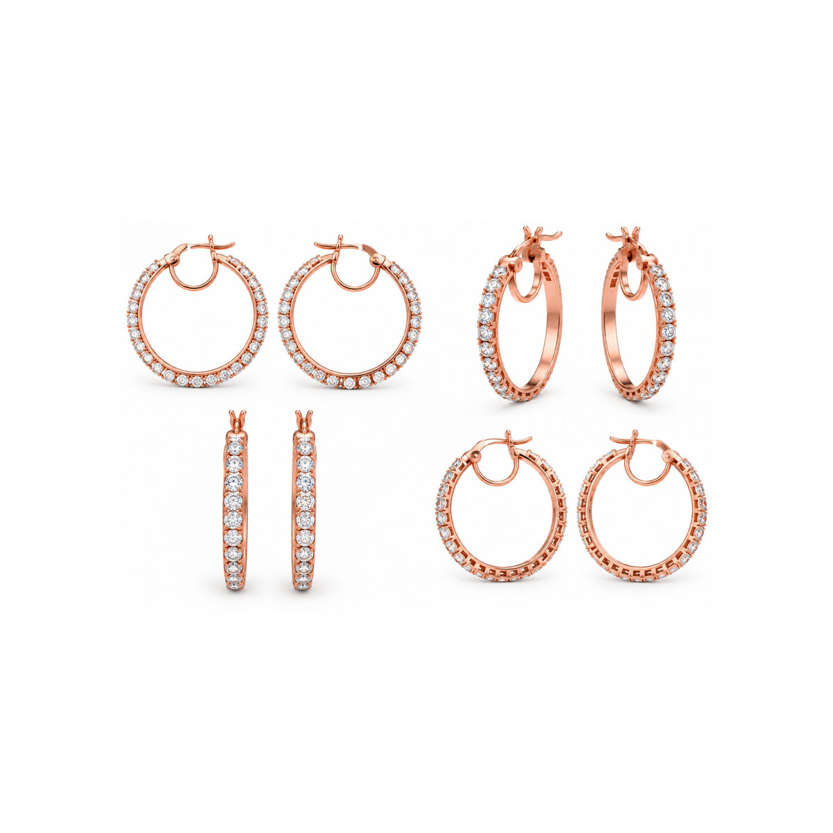10K Rose Gold Cubic Zirconia Hoop Earrings