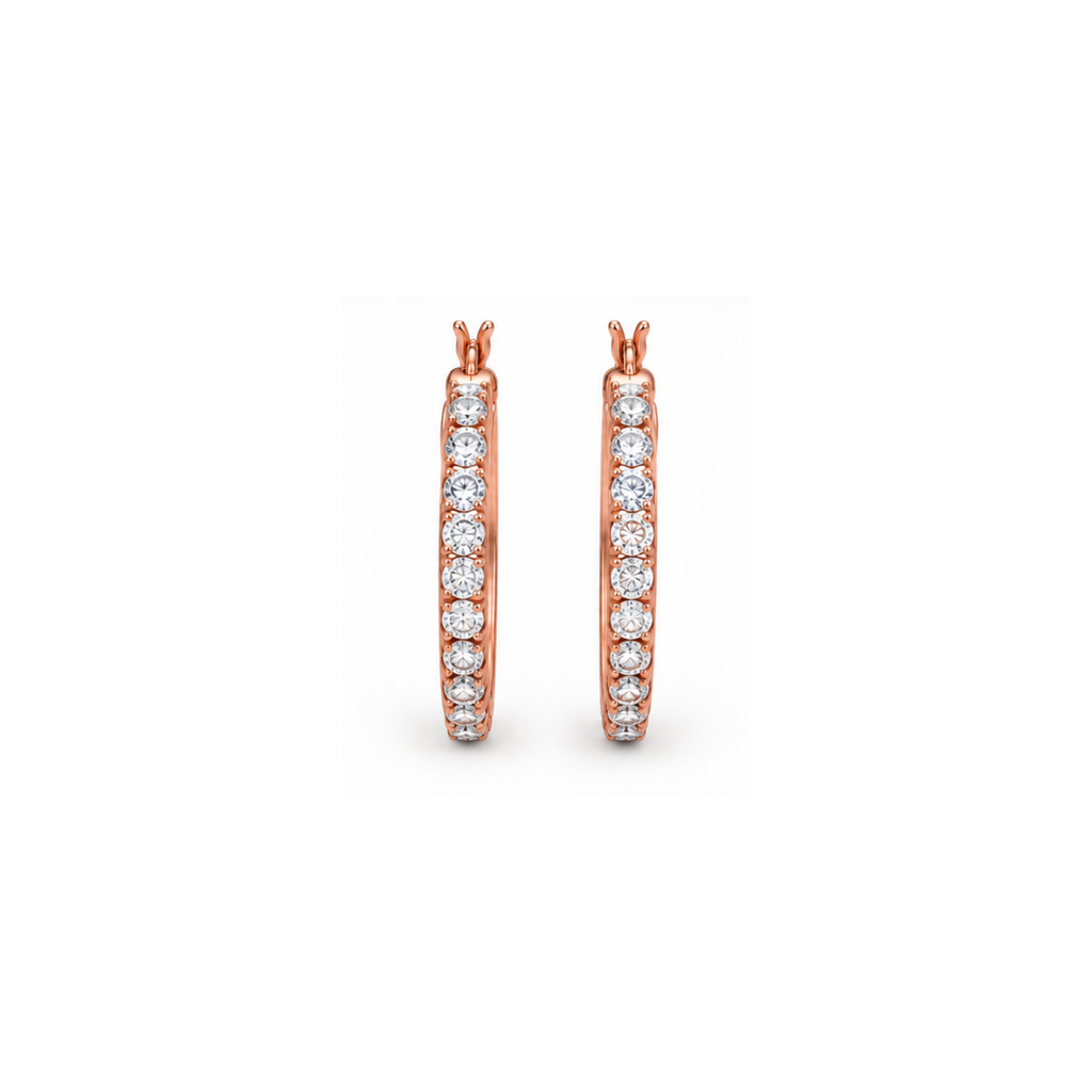 10K Rose Gold Cubic Zirconia Hoop Earrings