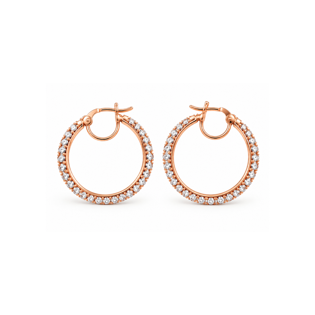 10K Rose Gold Cubic Zirconia Hoop Earrings