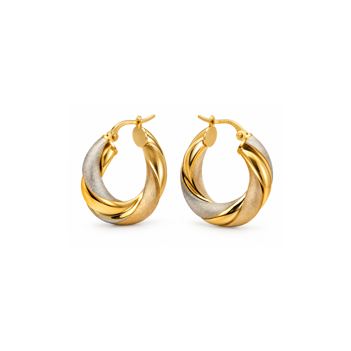 14K Two-Tone White & Yellow Gold Earrings – 3.9 DWT