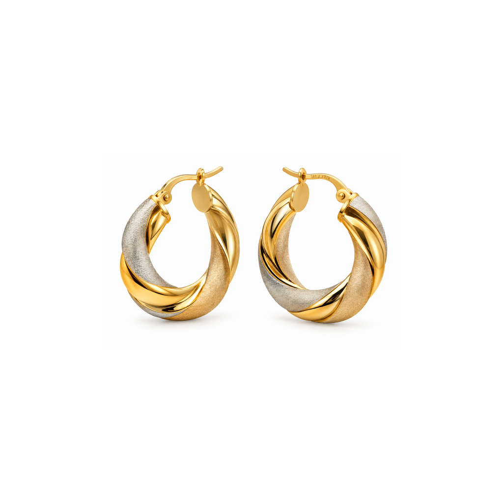 14K Two-Tone White & Yellow Gold Earrings – 3.9 DWT