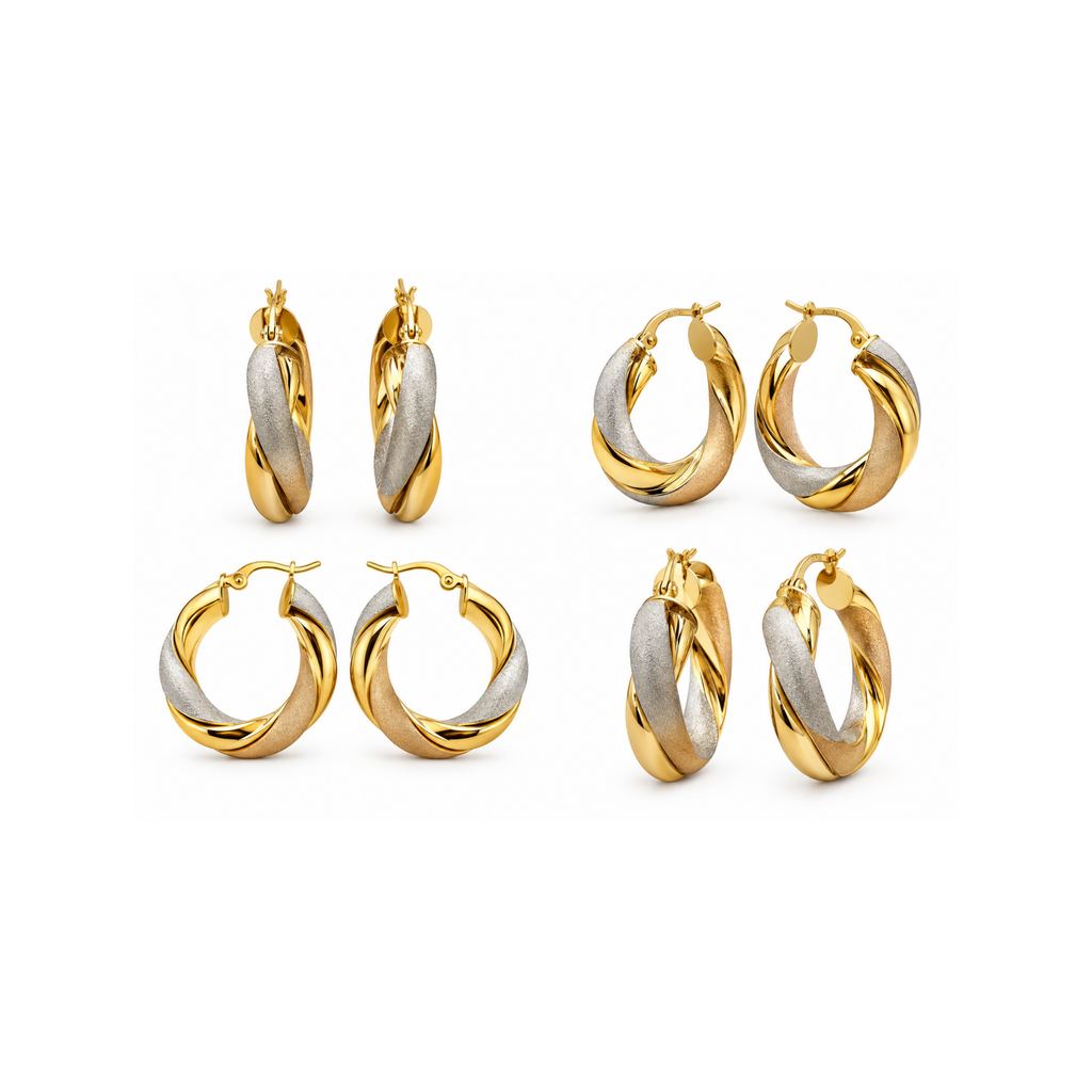 14K Two-Tone White & Yellow Gold Earrings – 3.9 DWT