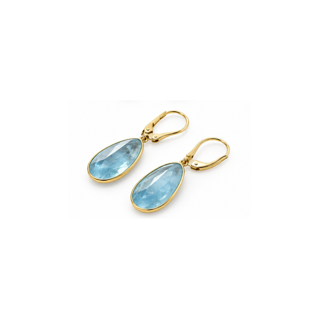 18K Yellow Gold Aquamarine Drop Earrings