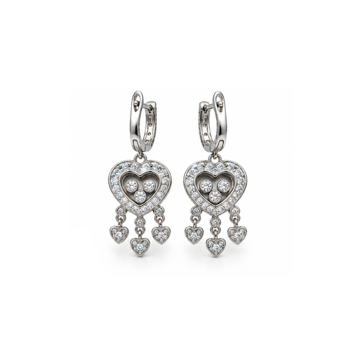 14K White Gold Diamond Heart Drop Earrings