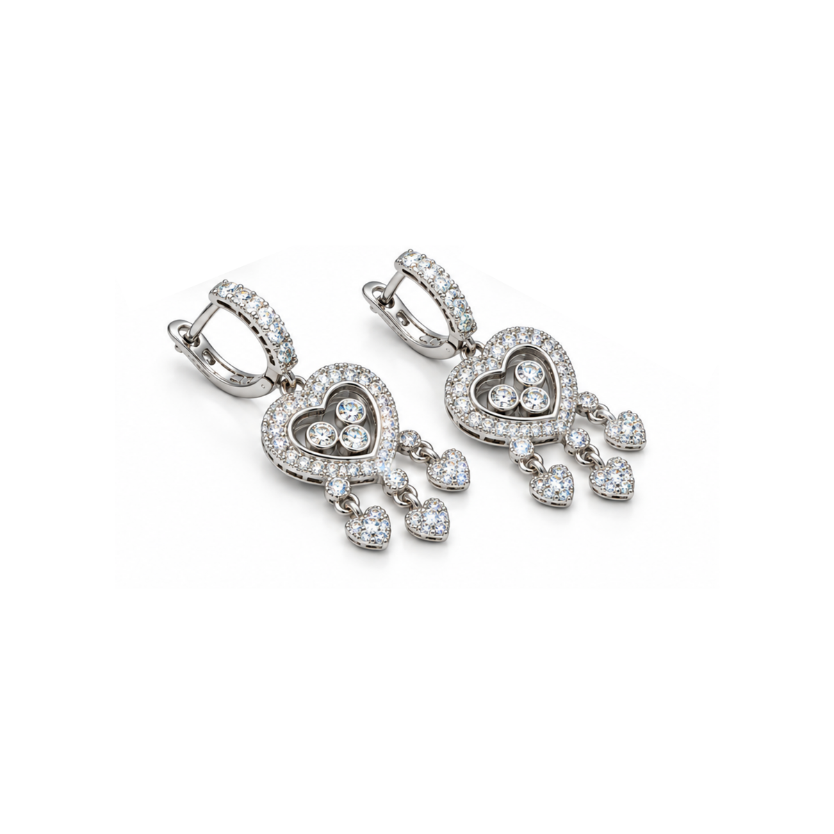 14K White Gold Diamond Heart Drop Earrings