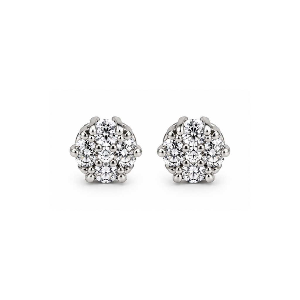10K White Gold Diamond Cluster Stud Earrings – 0.14 CT