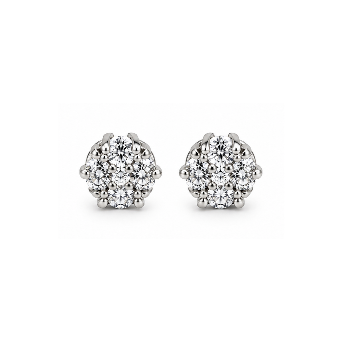 10K White Gold Diamond Cluster Stud Earrings – 0.14 CT