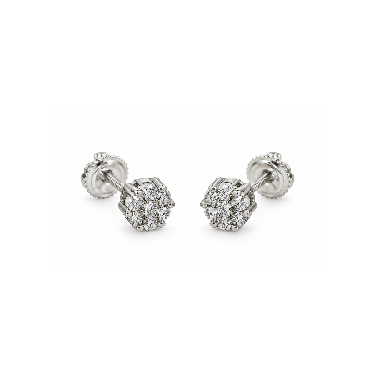 10K White Gold Diamond Cluster Stud Earrings – 0.14 CT