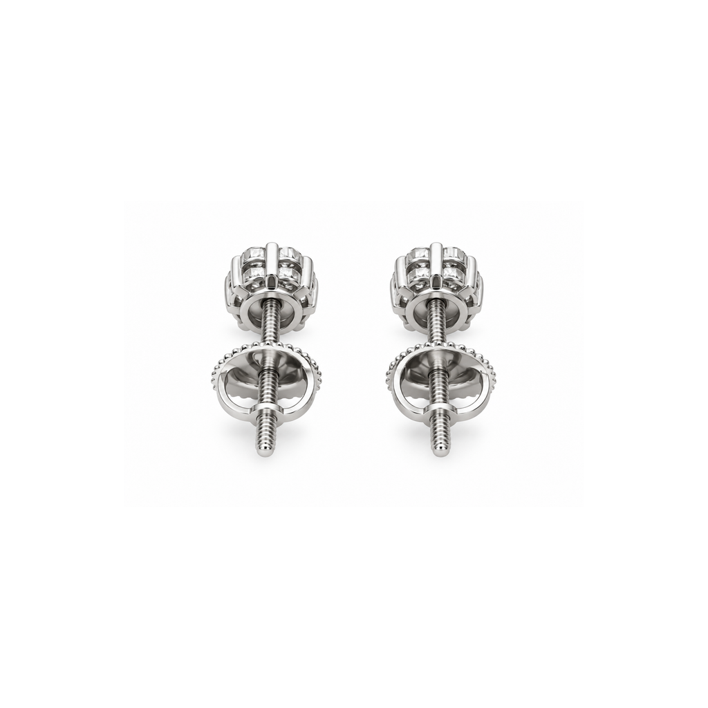 10K White Gold Diamond Cluster Stud Earrings – 0.14 CT