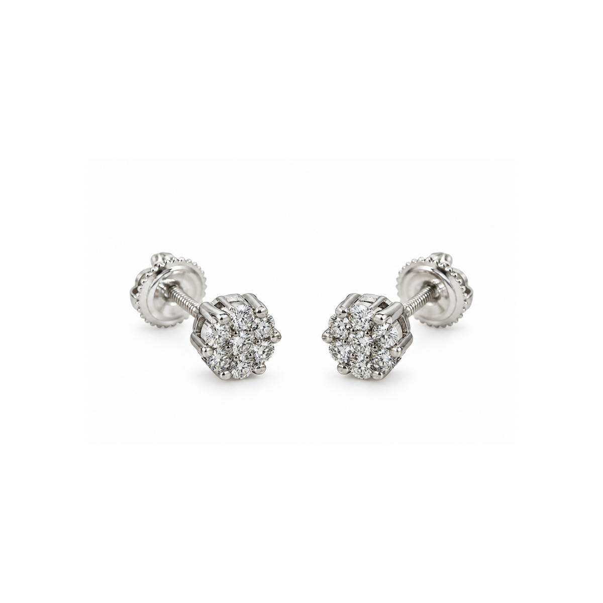 10K White Gold Diamond Cluster Stud Earrings – 0.14 CT