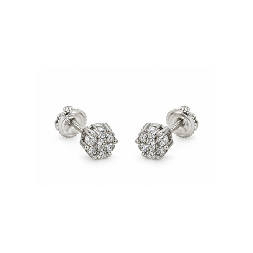 10K White Gold Diamond Cluster Stud Earrings – 0.14 CT