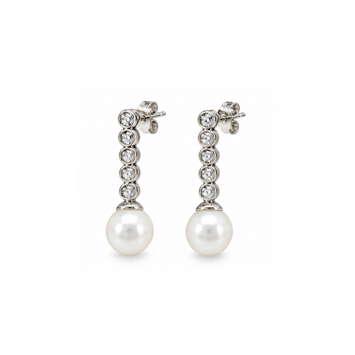 14K White Gold Diamond & Pearl Drop Earrings