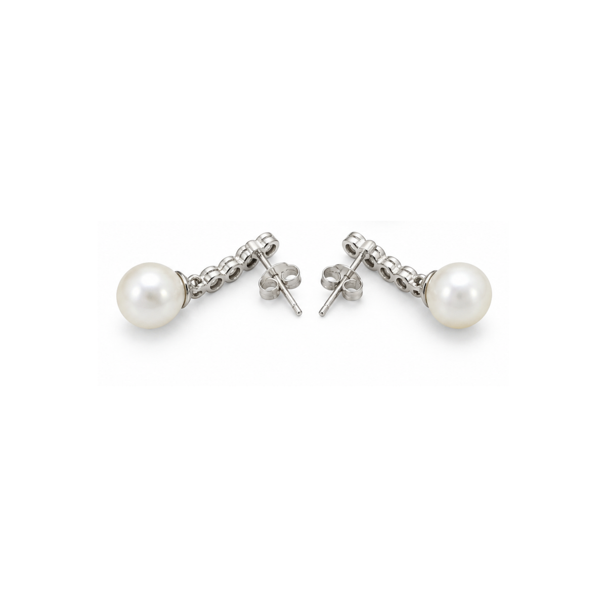 14K White Gold Diamond & Pearl Drop Earrings