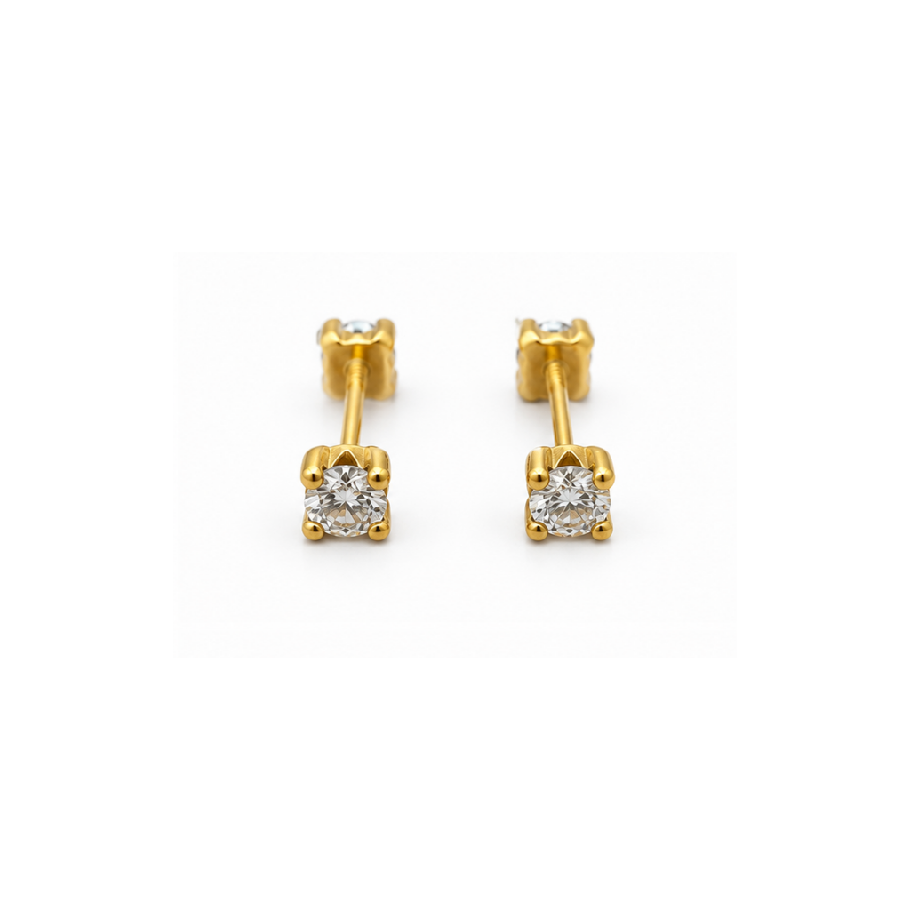 14K Yellow Gold Zirconia Stud Earrings – 0.3mm