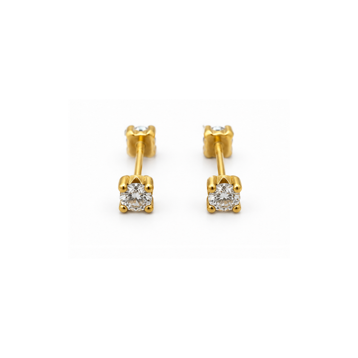 14K Yellow Gold Zirconia Stud Earrings – 0.3mm