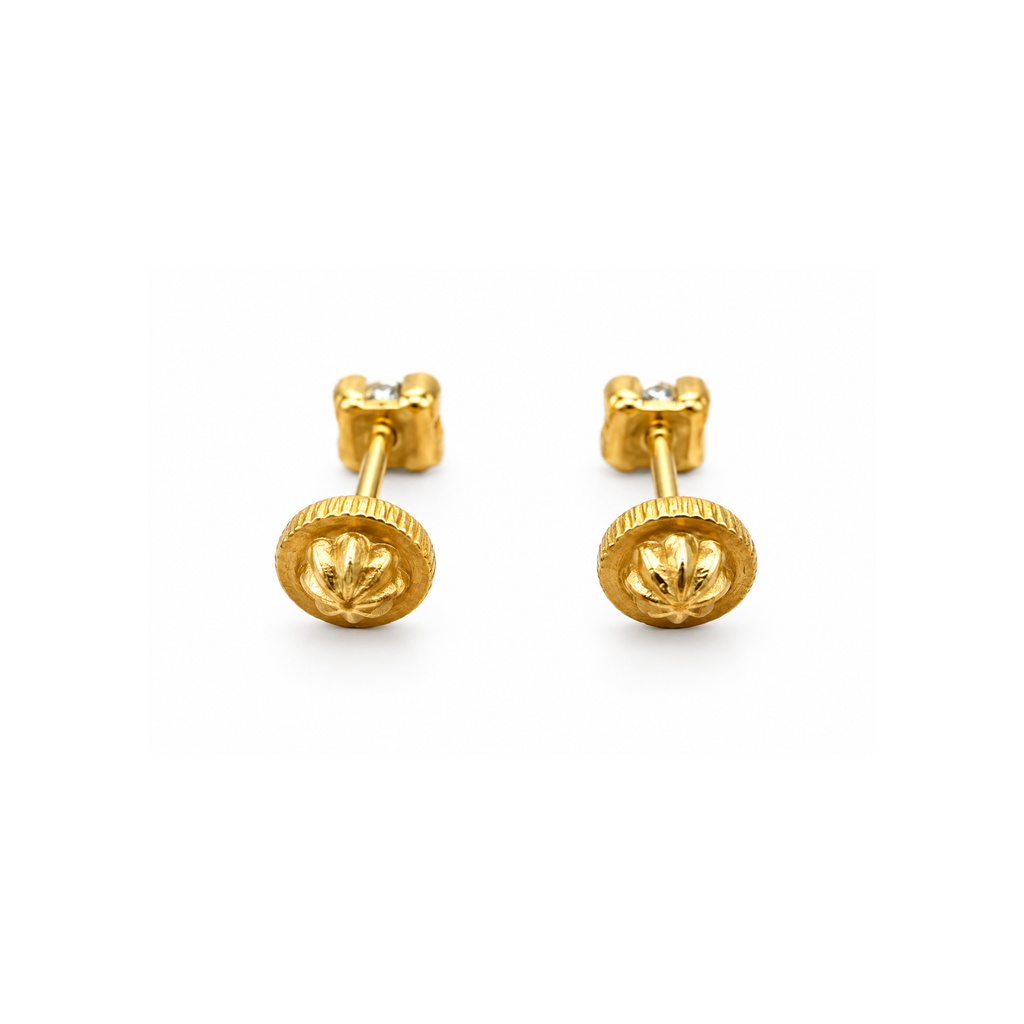 14K Yellow Gold Zirconia Stud Earrings – 0.3mm