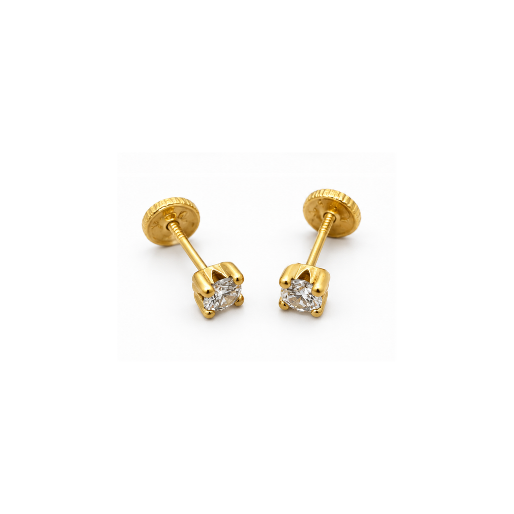14K Yellow Gold Zirconia Stud Earrings – 0.3mm