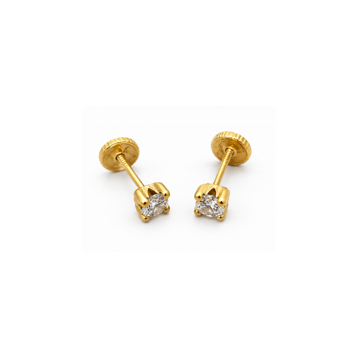 14K Yellow Gold Zirconia Stud Earrings – 0.3mm