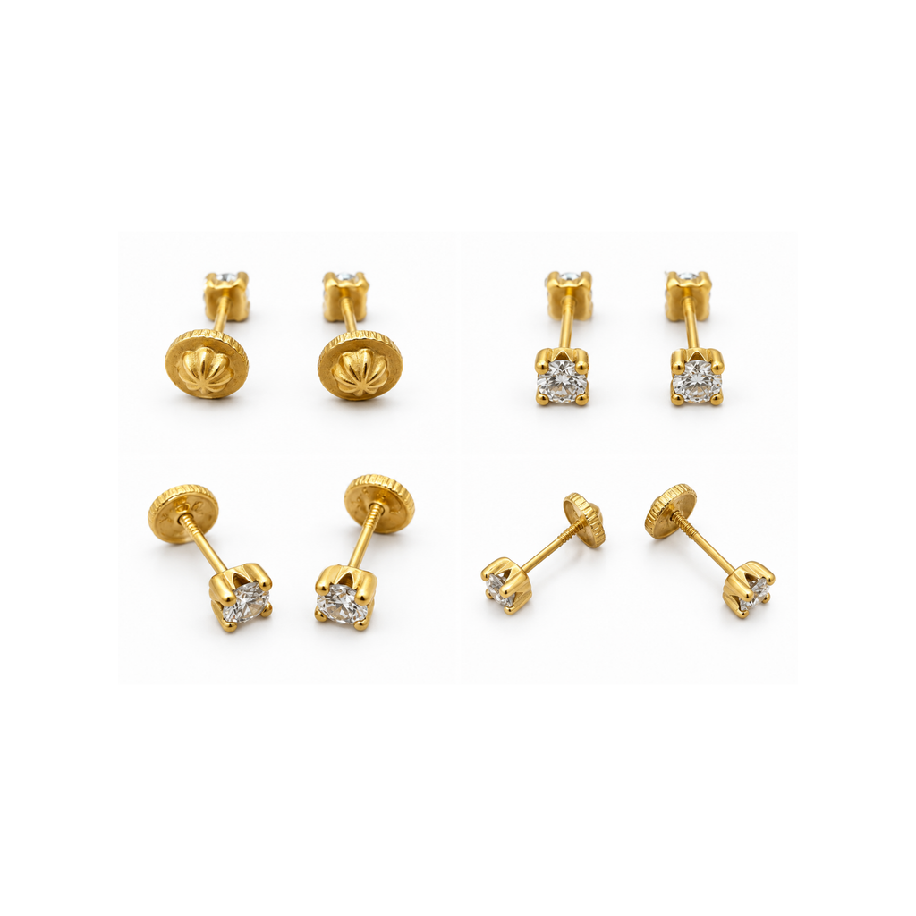 14K Yellow Gold Zirconia Stud Earrings – 0.3mm