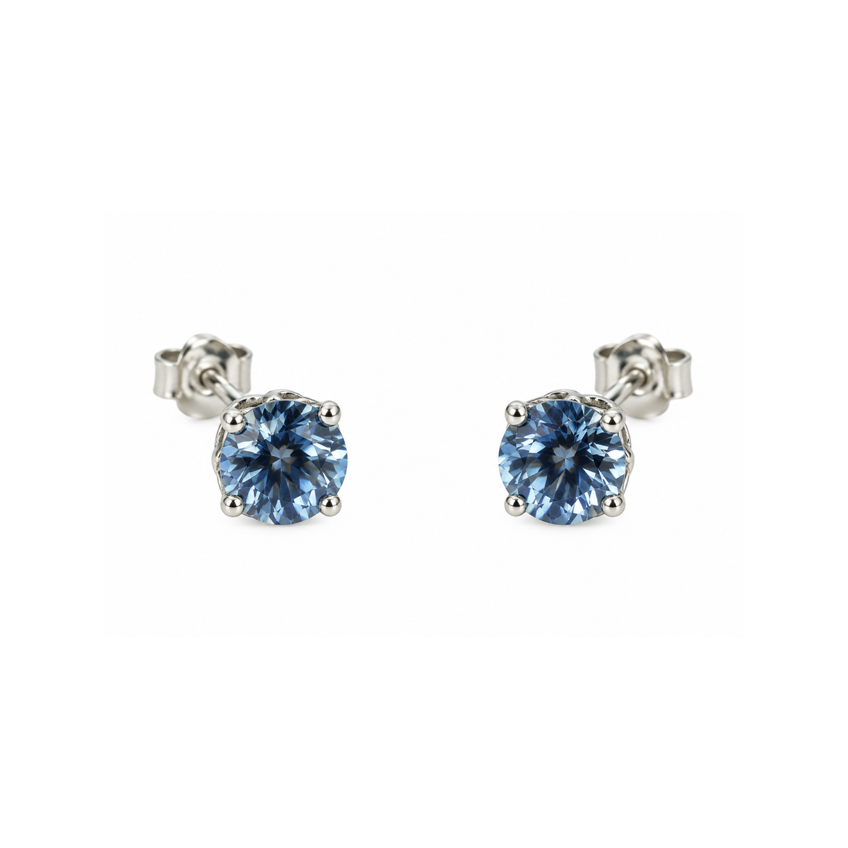 14K White Gold Blue Zirconia Stud Earrings