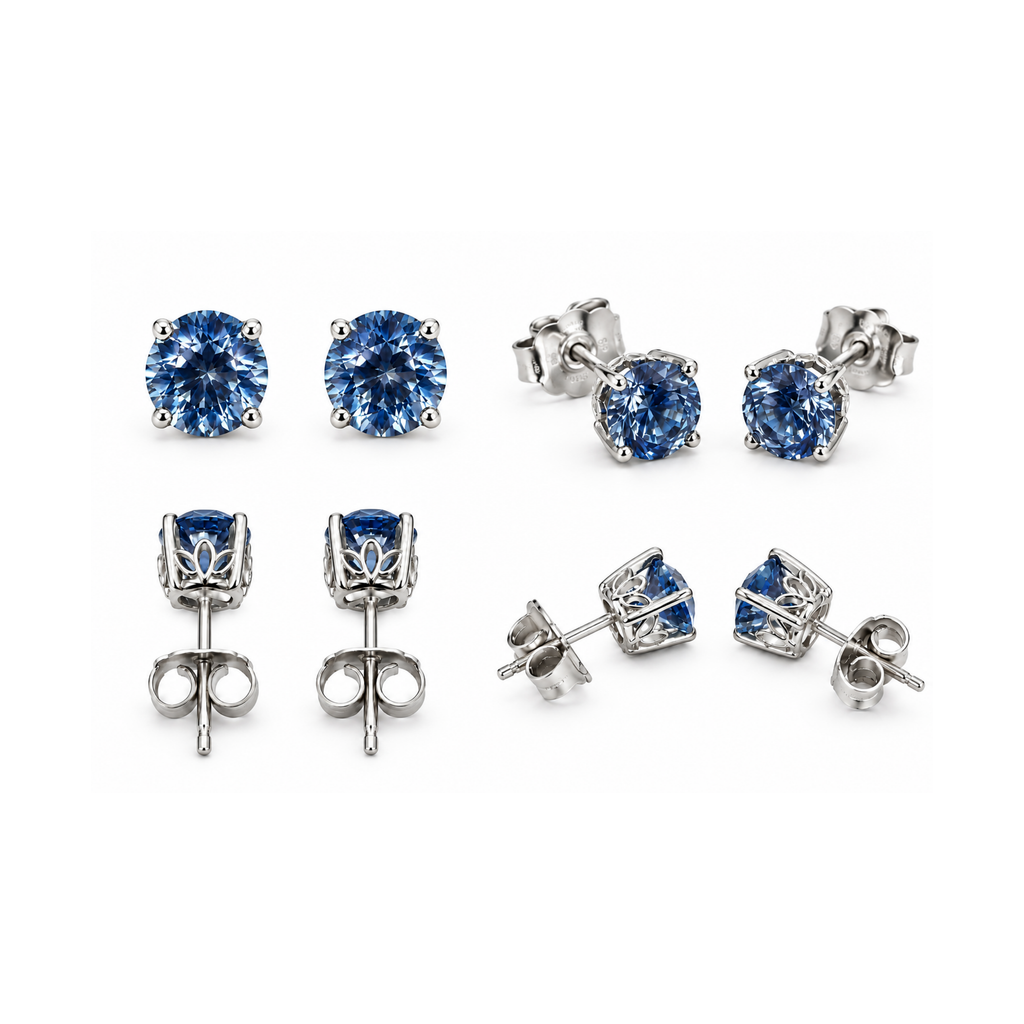 14K White Gold Blue Zirconia Stud Earrings