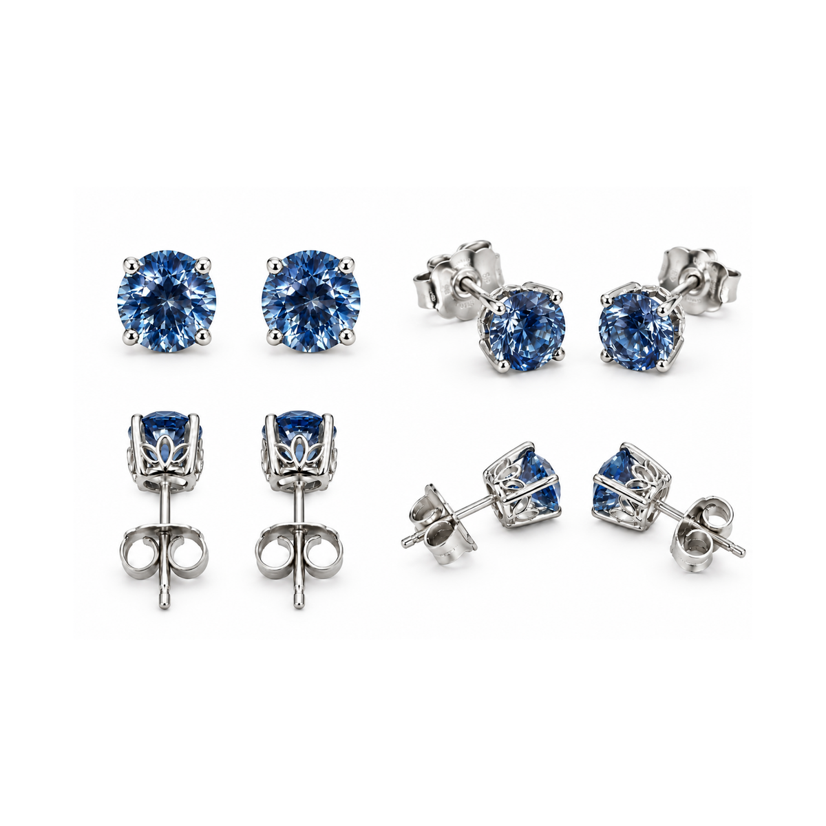 14K White Gold Blue Zirconia Stud Earrings