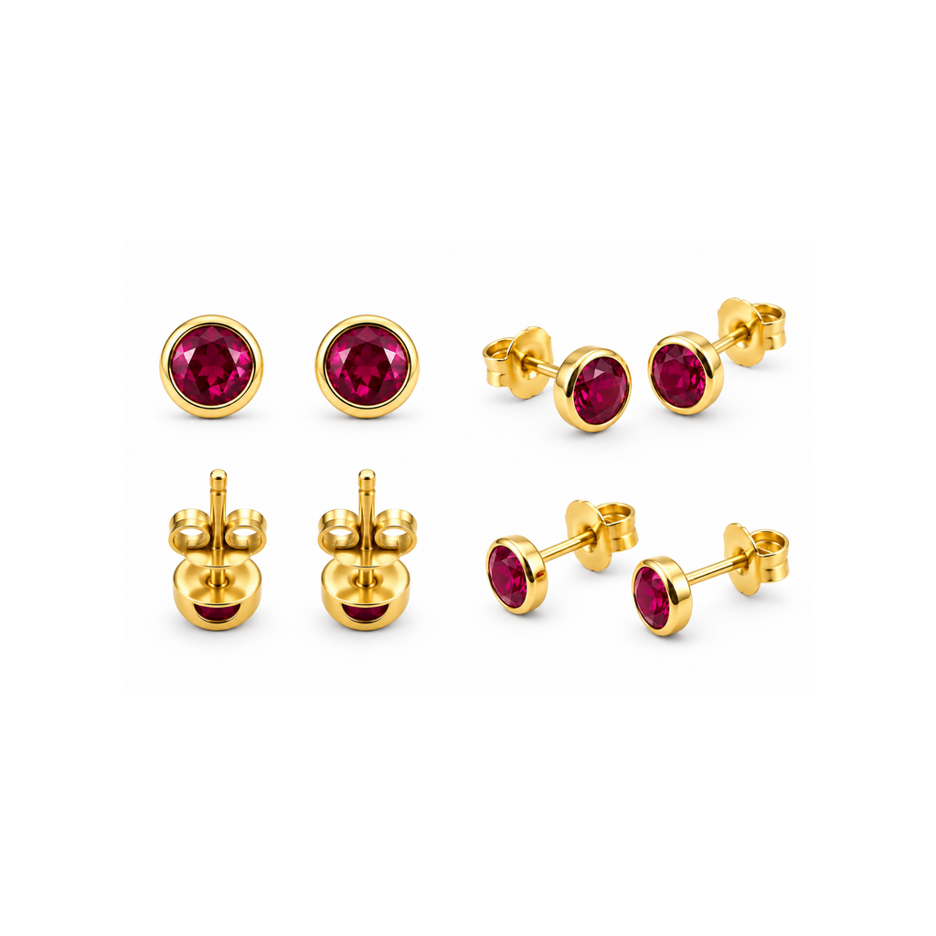 14K Yellow Gold Ruby Stud Earrings