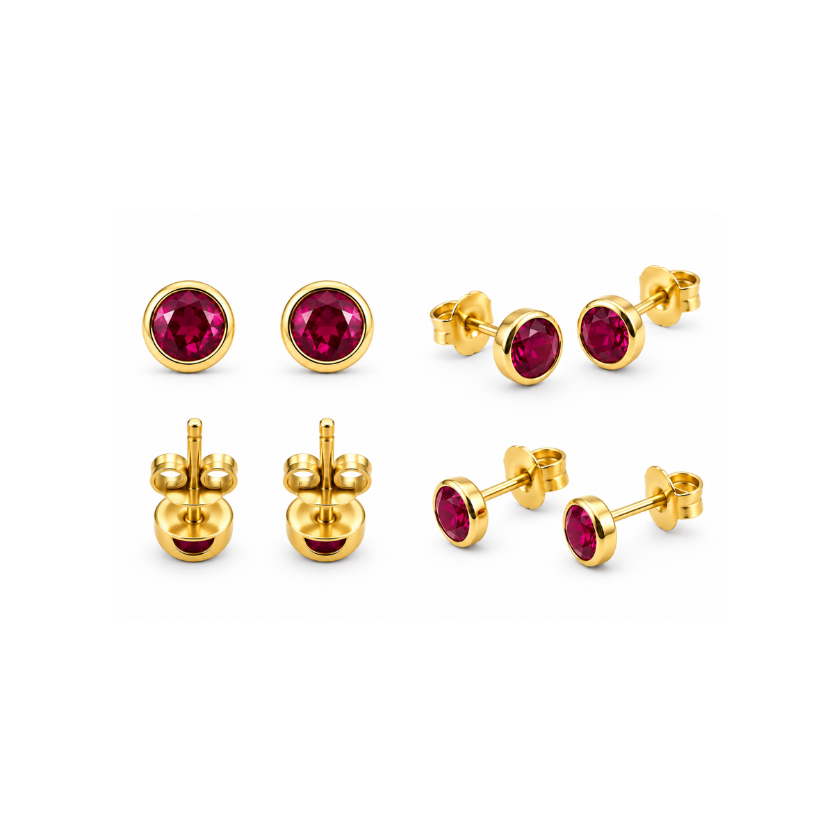 14K Yellow Gold Ruby Stud Earrings