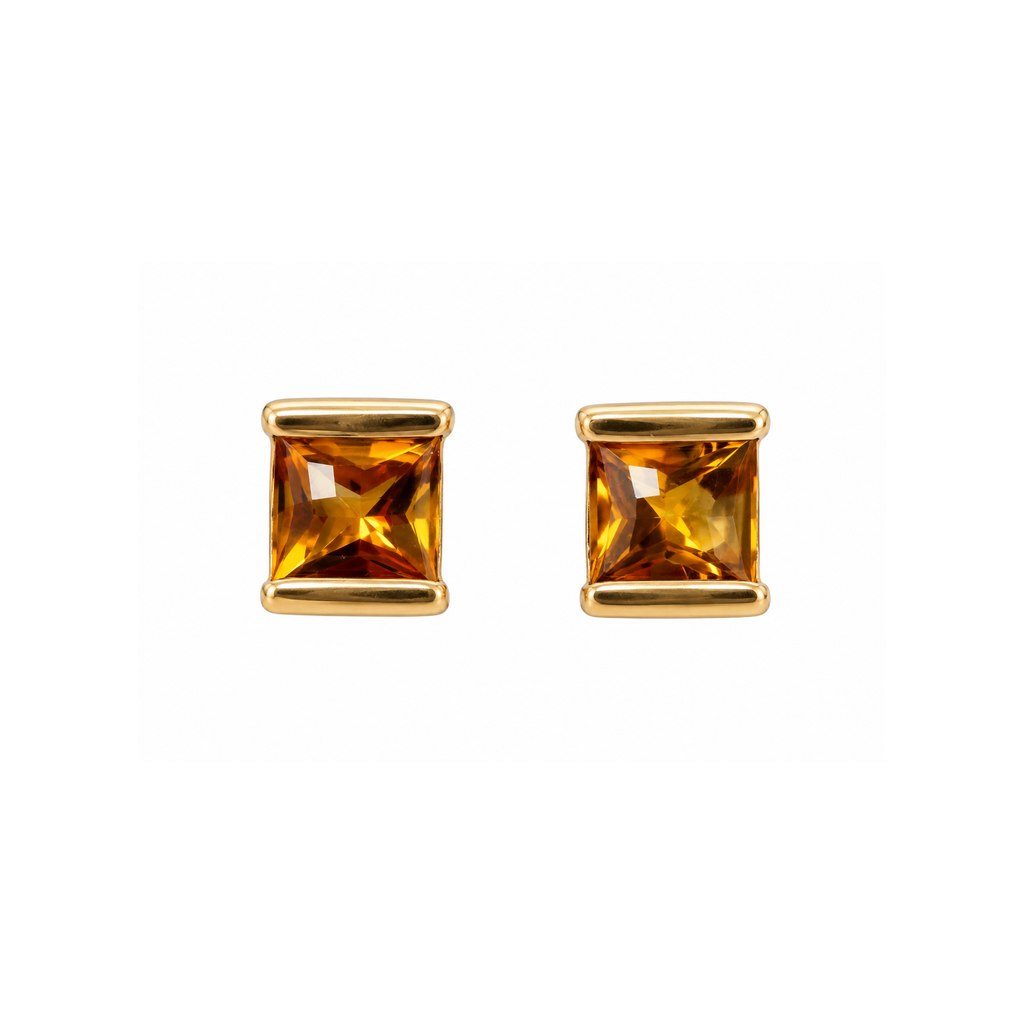 14K Yellow Gold Citrine Stud Earrings