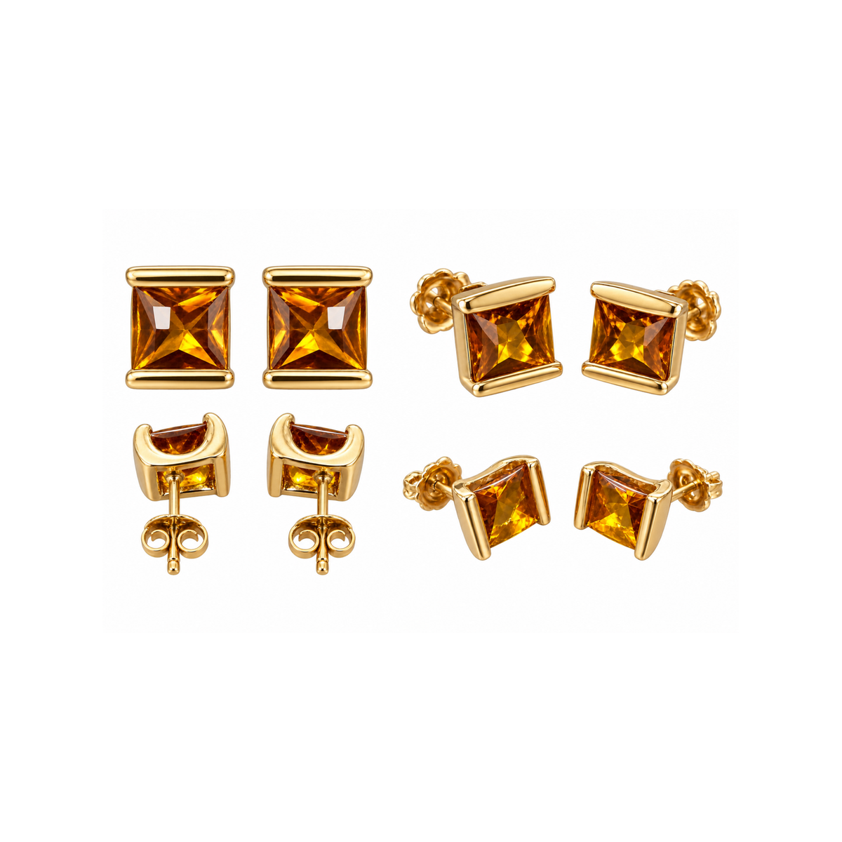 14K Yellow Gold Citrine Stud Earrings