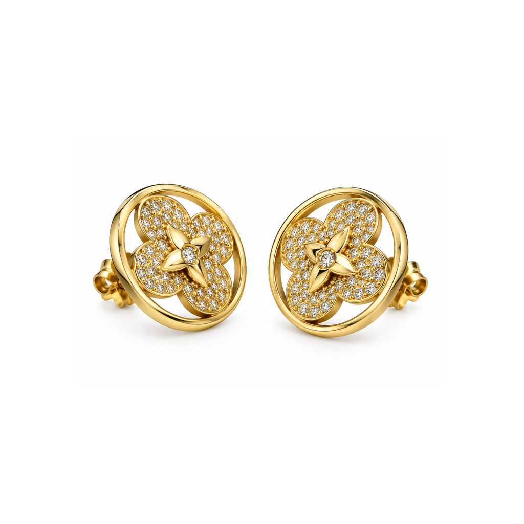 14K Yellow Gold Zirconia Stud Earrings