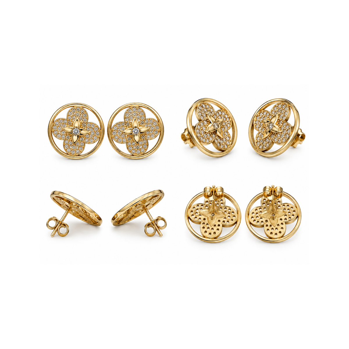 14K Yellow Gold Zirconia Stud Earrings