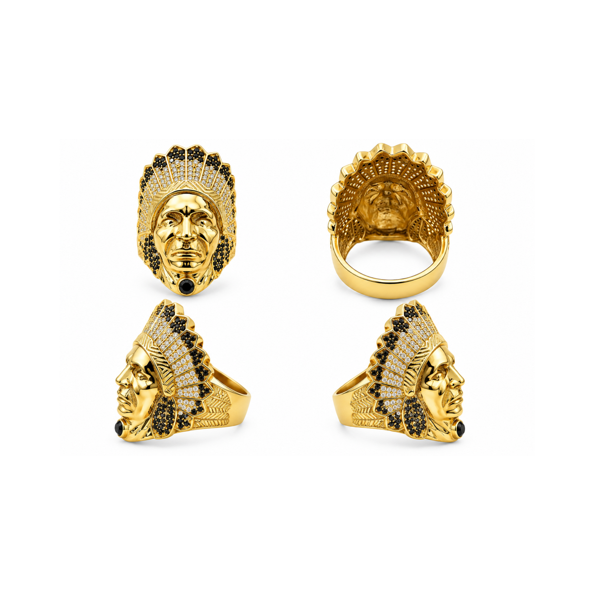 14K Yellow Gold Native Chief Ring