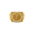 14K Yellow Gold Mexican 50 Pesos Coin Ring with Zirconia