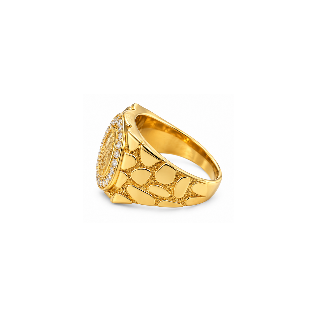 14K Yellow Gold Mexican 50 Pesos Coin Ring with Zirconia