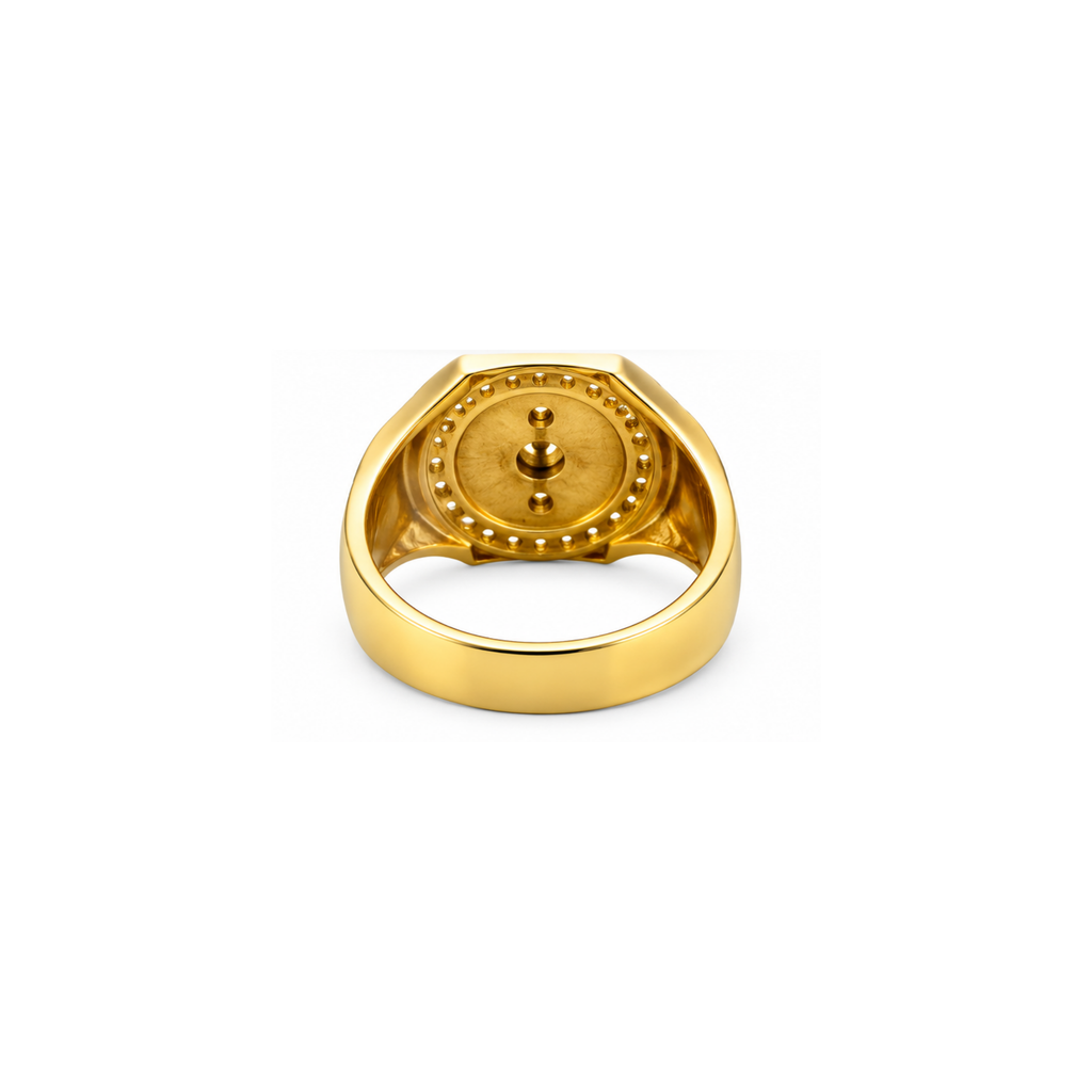 14K Yellow Gold Mexican 50 Pesos Coin Ring with Zirconia