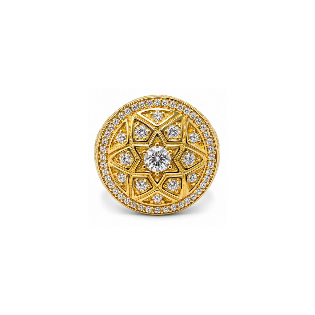 14K Yellow Gold Zirconia Statement Ring – Size 11