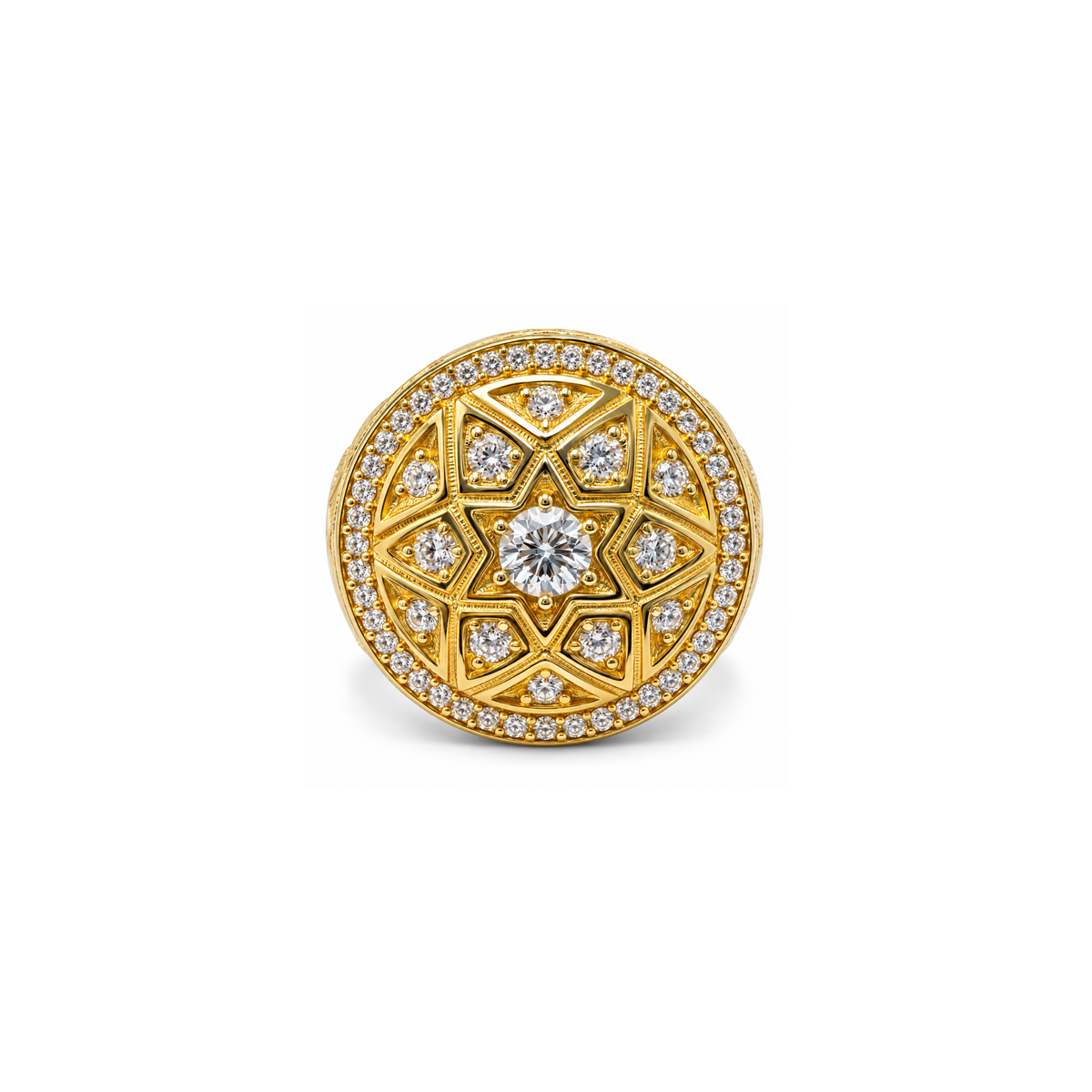 14K Yellow Gold Zirconia Statement Ring – Size 11