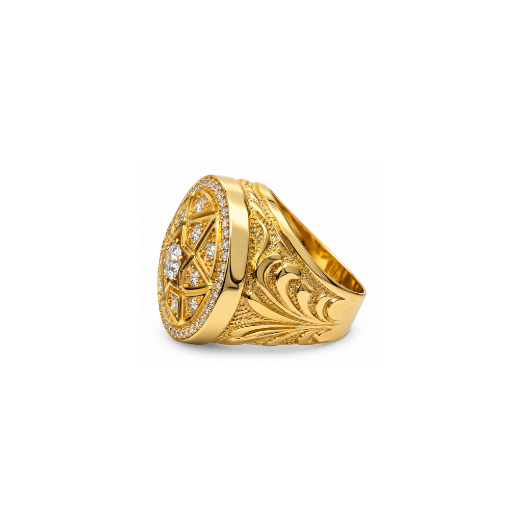 14K Yellow Gold Zirconia Statement Ring – Size 11