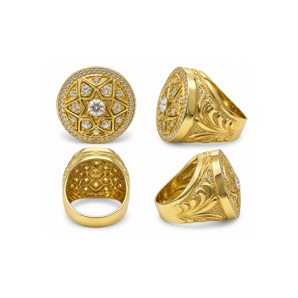 14K Yellow Gold Zirconia Statement Ring – Size 11