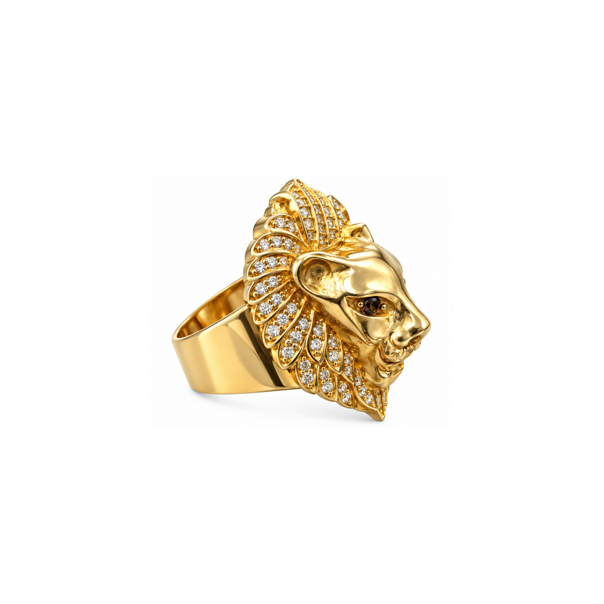 14K Yellow Gold Lion Ring with Zirconia – Size 10