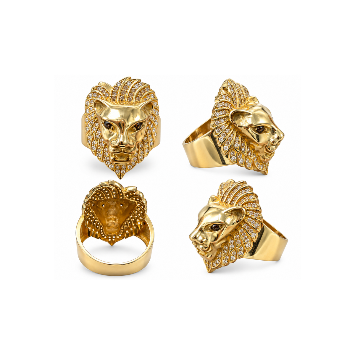 14K Yellow Gold Lion Ring with Zirconia – Size 10